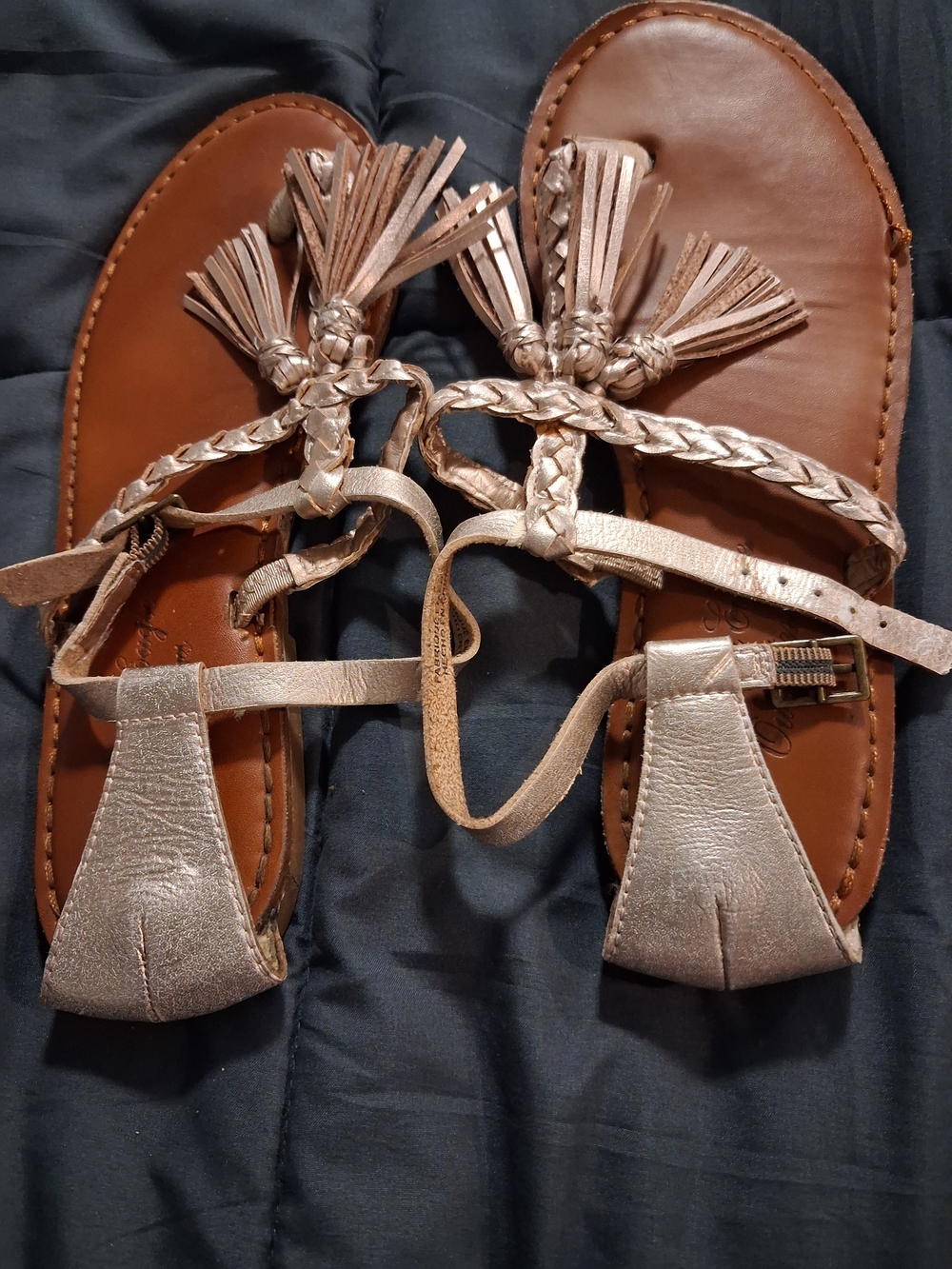Womens Metallic Tassel Gladiator Sandals - Gold